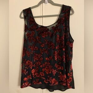 Vintage Sleeveless Gilligan O’Malley Tank Top Red Floral Mesh Shirt Plus Size 2x